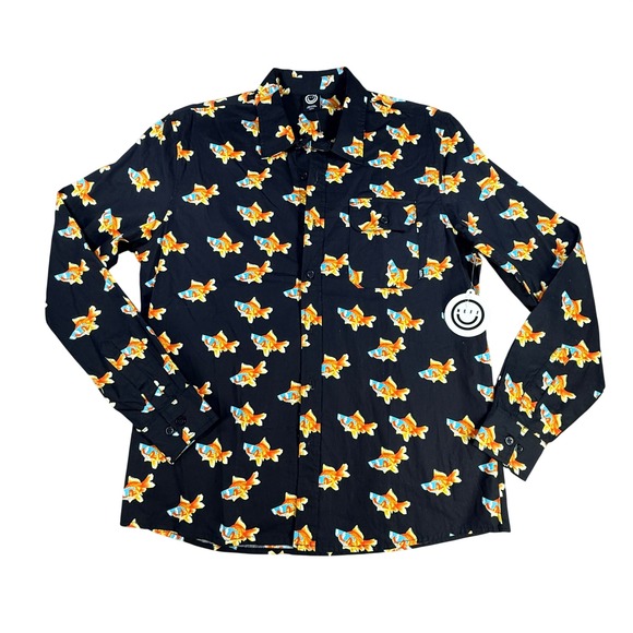Neff Other - Neff Mens Button Down Goldfish Sunglasses Print Small Black Cotton Shirt